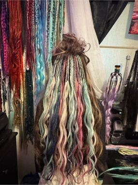 Multicolor Pastel Boho Hair Extensions and Braids